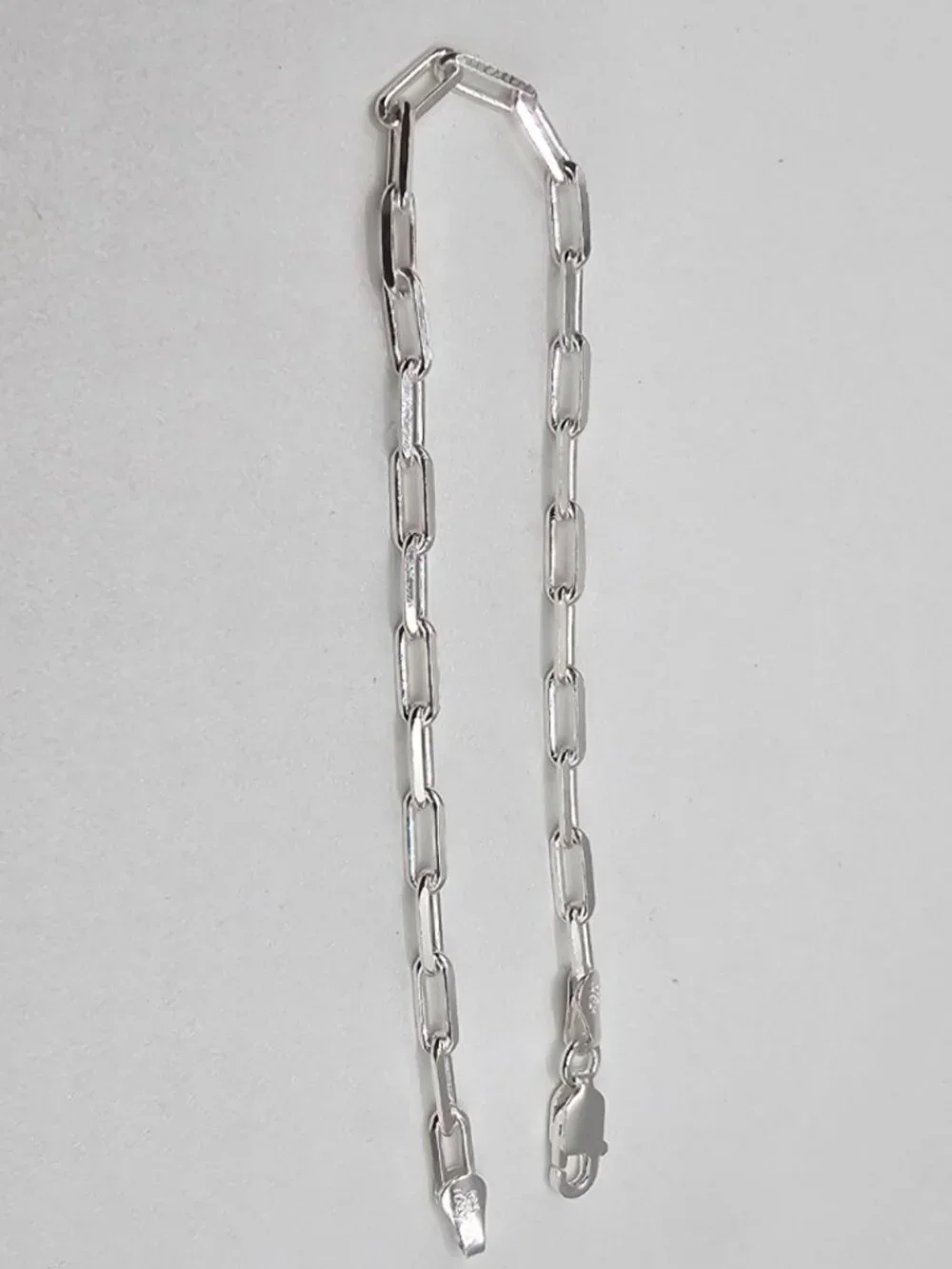 Sterling Silver 925 High Polished Flat Edge Paperclip Bracelet 2.9mm 7 inches